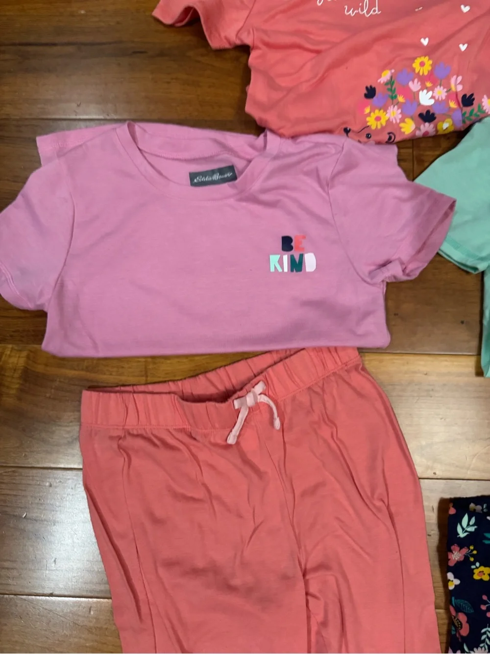 Eddie Bauer Pink & Mint Floral 'Be Kind' 6 Piece Kids Pajama Set- size 10/12